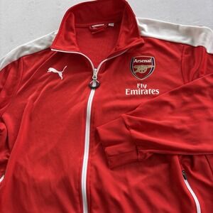 Arsenal FC Jacket Mens Large Red White Soccer Puma Full Zip Track Fly Emirates